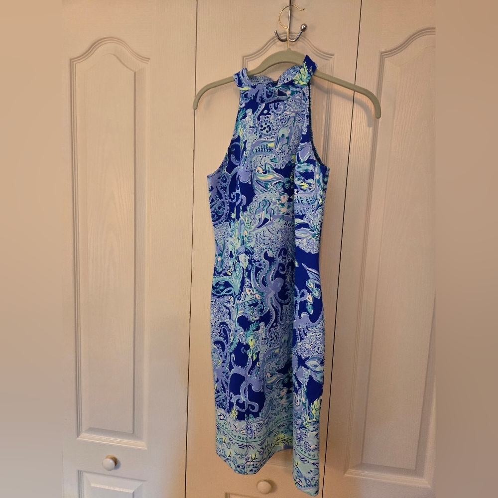 Lilly Pulitzer Blue and Lavendar Patterned Midi Halter Dress
